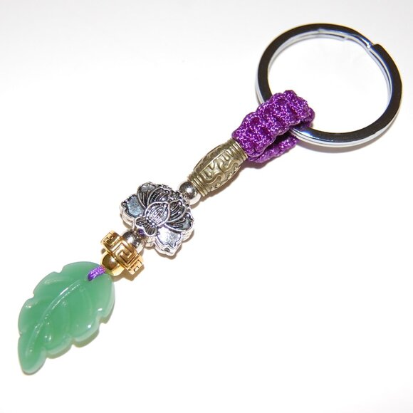 Jade keychain,Lotus Flower Keychain,Good Wishes Gift - Picture 2 of 2